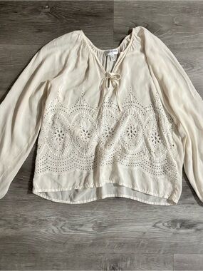 True Religion Eyelet Peasant Blouse Western Boho Size Large Silk
